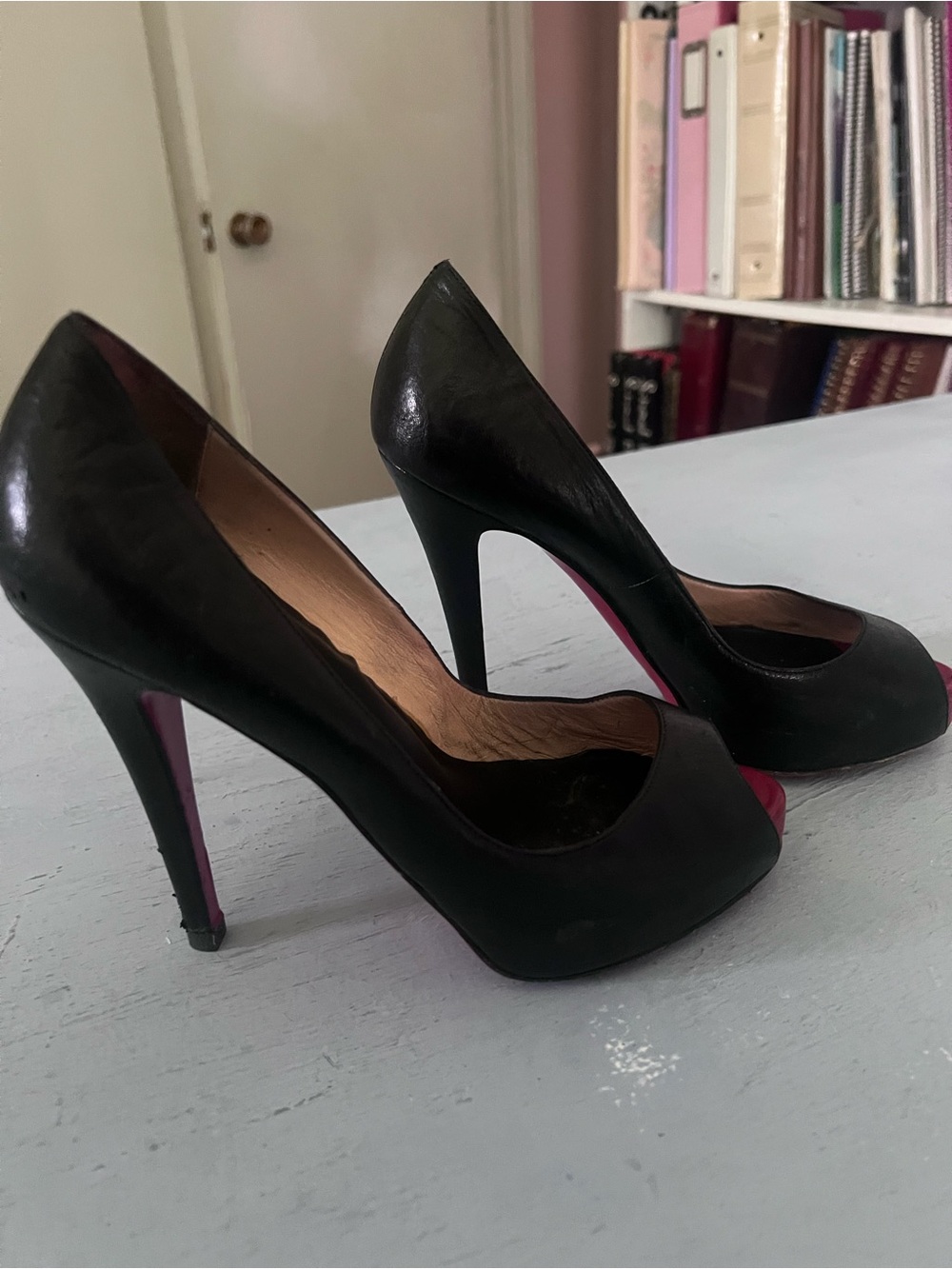 Christian Louboutin Black Peep-Toe Pumps